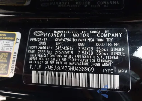 2017 Hyundai Tucson Sport z USA, uszkodzony, nr VIN KM8J3CA26HU438969